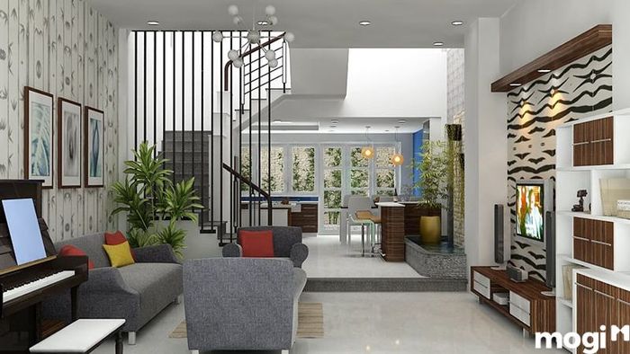 Mẫu Thiết Kế Phòng Khách Nhà Ống Hai Mặt Tiền Hiện Đại