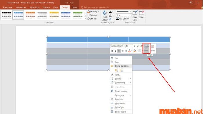 Nhấn vào nút Insert