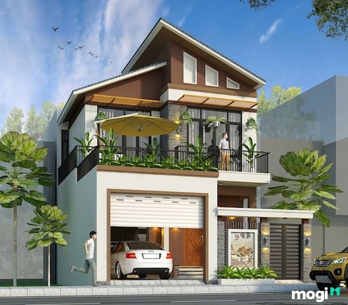 Mẫu nhà ngang 7m x 10m mái lệch với thiết kế hiện đại và tinh tế.