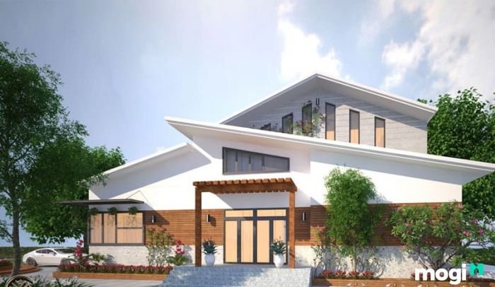 Mẫu nhà ngang 7m x 10m với mái lệch sang trọng