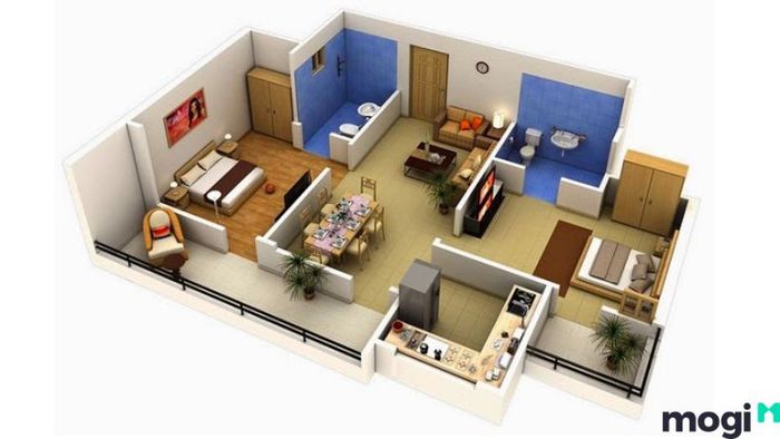 Mẫu Thiết Kế Nội Thất Chung Cư 100m2 Với 2 Phòng Ngủ