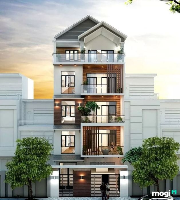 Mẫu thiết kế nhà ngang 7m dài 10m với 5 tầng mang đến không gian sống rộng rãi và tiện nghi