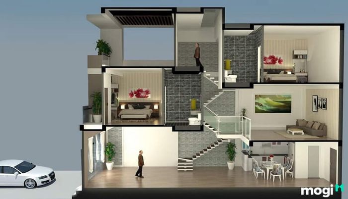 Nhà lệch tầng là thiết kế với các mặt sàn có sự chênh lệch độ cao hoặc diện tích giữa các tầng.