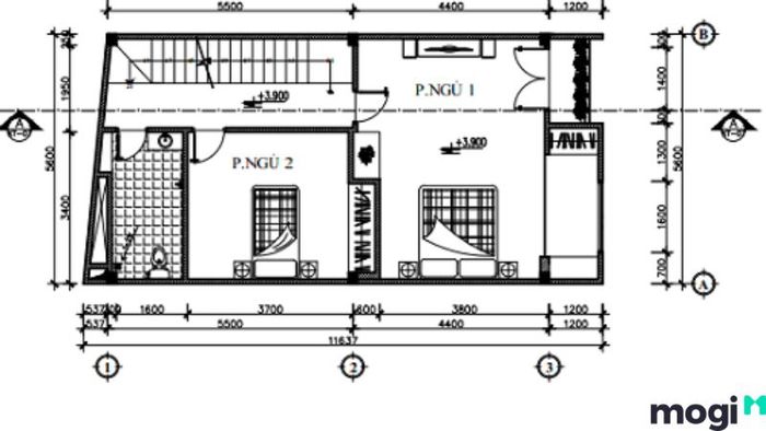 Bản thiết kế tầng 1 mẫu nhà đẹp 2 tầng 5×20