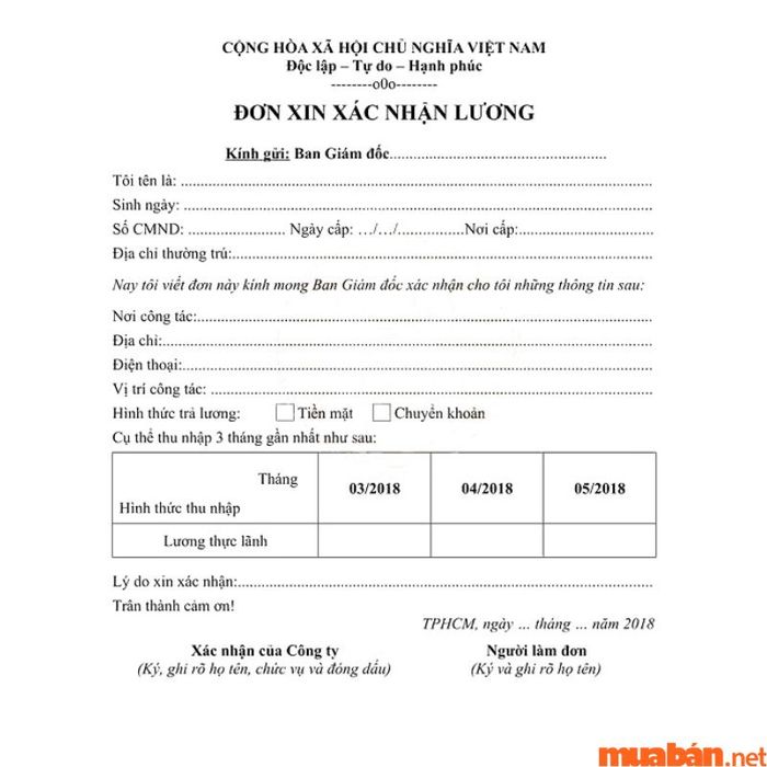 Mẫu Giấy Xác Nhận Thu Nhập – Mẫu 2