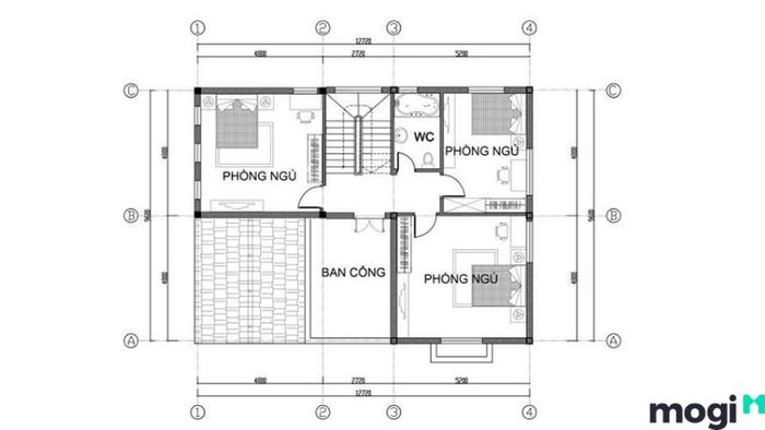 Thiết kế tầng 2 cho mẫu nhà đẹp 2 tầng 5×20