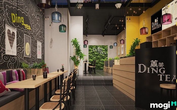 Thiết kế quán trà sữa nhỏ đẹp với quầy bar được đặt ở vị trí hợp lý