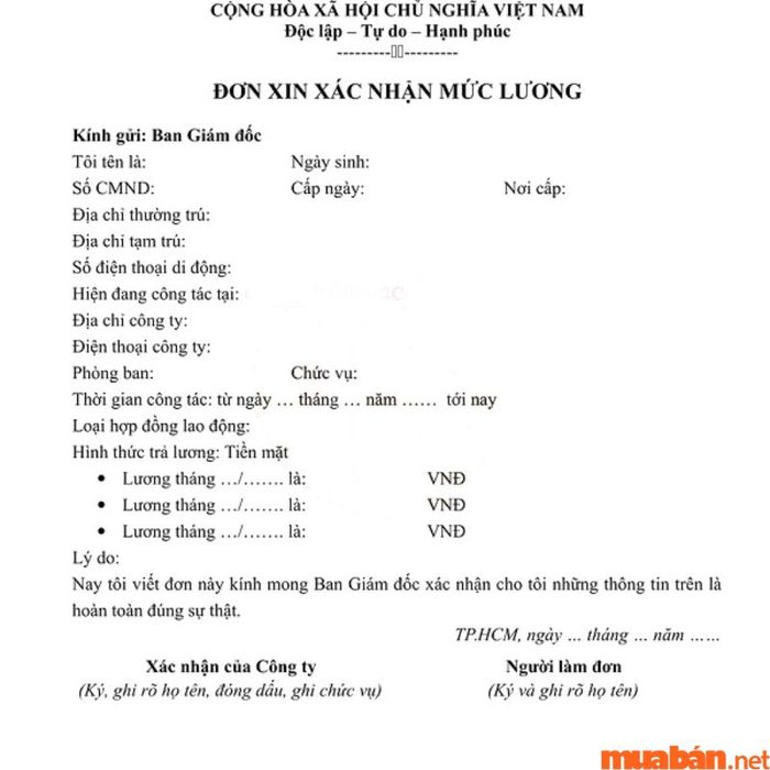 Mẫu Giấy Xác Nhận Thu Nhập – Mẫu 4