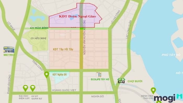 Các khu vực giáp ranh với khu Ngoại Giao Đoàn