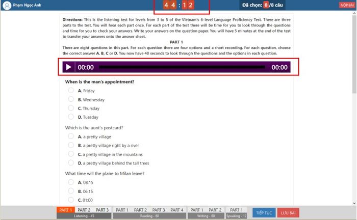 Hướng dẫn thi VSTEP qua máy tính - bước 5