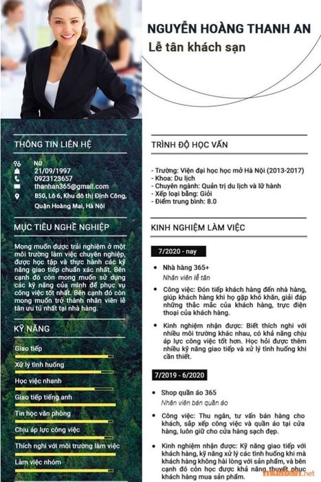 Mẫu CV xin việc lễ tân hấp dẫn (Ảnh: Sưu tầm)