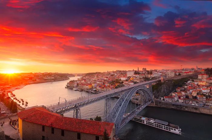 Sunset over the Dom Luis Bridge.
