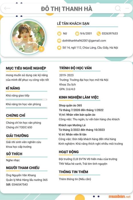 Mẫu CV lễ tân thể hiện đam mê công việc (Ảnh: sưu tầm)