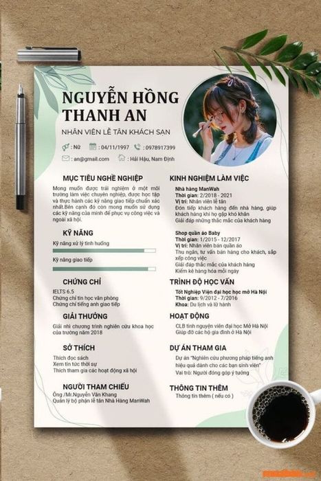 Mẫu CV lễ tân với phong cách trang trọng (Ảnh: sưu tầm)