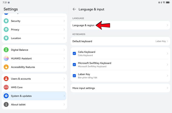 Cập nhật khu vực trong cài đặt hệ thống 2