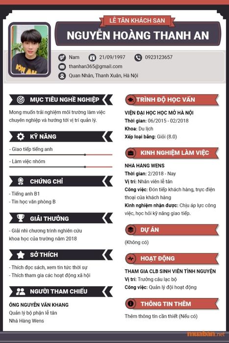 Mẫu CV lễ tân mang phong cách độc đáo (Ảnh: sưu tầm)