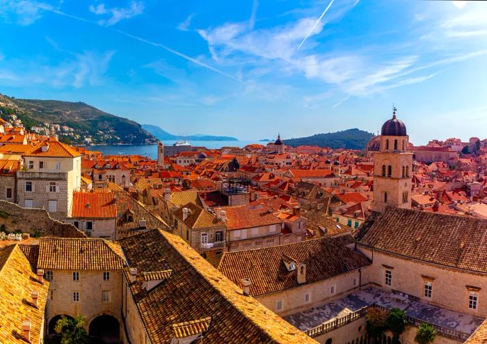 Aerial view of the stunning Dubrovnik coastline.