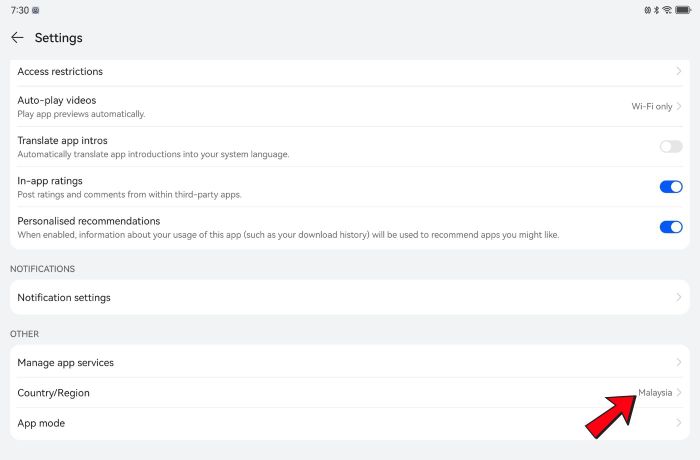 Cập nhật khu vực trong AppGallery 2