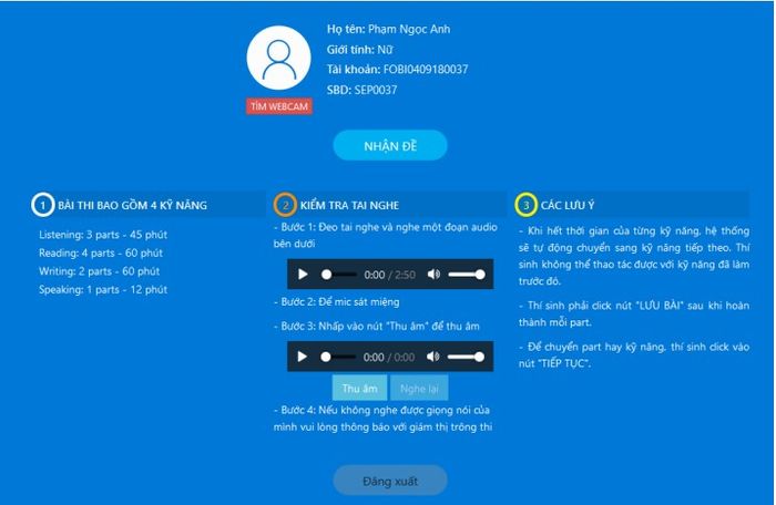 Hướng dẫn thi VSTEP trên máy tính - bước 3