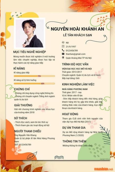 Mẫu CV lễ tân mang phong thái tự tin (Ảnh: sưu tầm)