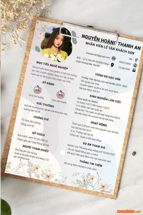 Mẫu CV lễ tân đơn giản nhưng tinh tế (Ảnh: sưu tầm)