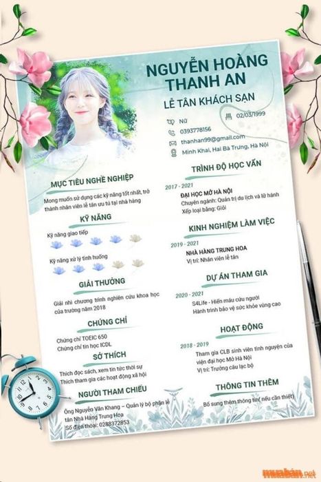 Mẫu CV lễ tân thanh lịch và trang nhã (Ảnh: sưu tầm)