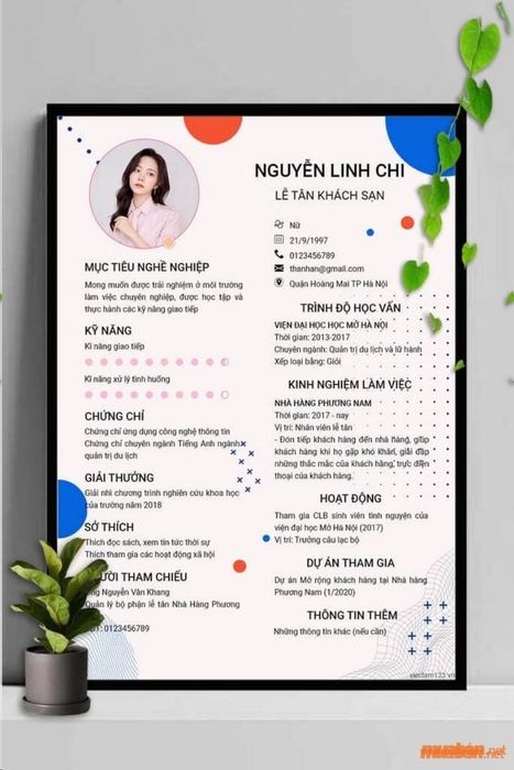 Mẫu CV lễ tân cơ bản nhưng đầy đủ (Ảnh: sưu tầm)