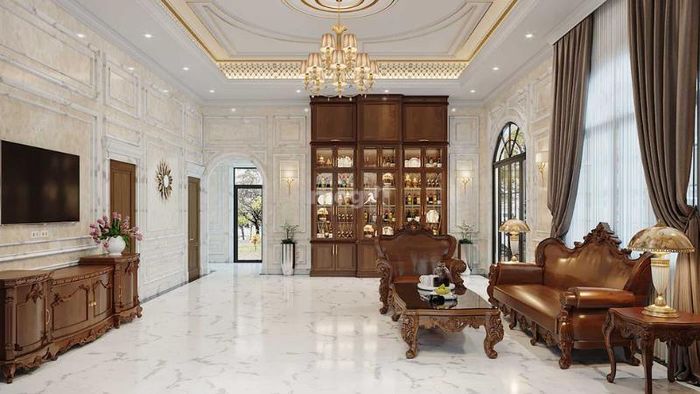 Phòng khách tân cổ điển cho nhà ống đẹp và tiện nghi