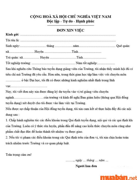 Mẫu CV xin việc viết tay cho giảng viên
