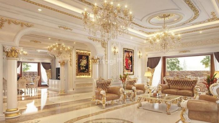 Lựa chọn chất liệu và đồ nội thất khi trang trí phòng khách tân cổ điển
