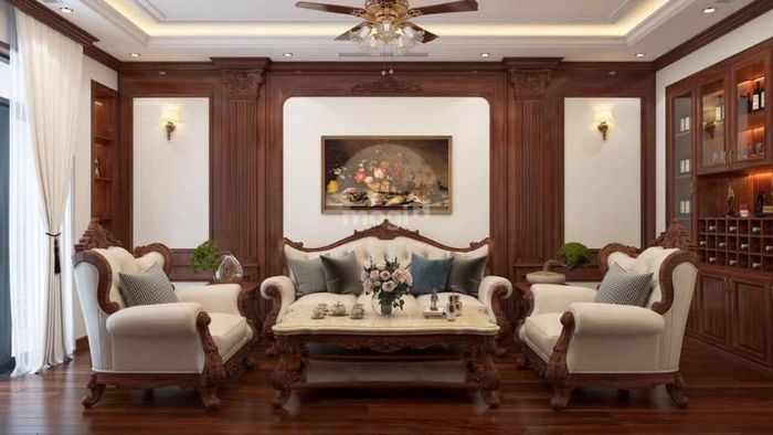 Trang trí phòng khách tân cổ điển với nội thất cao cấp, sang trọng