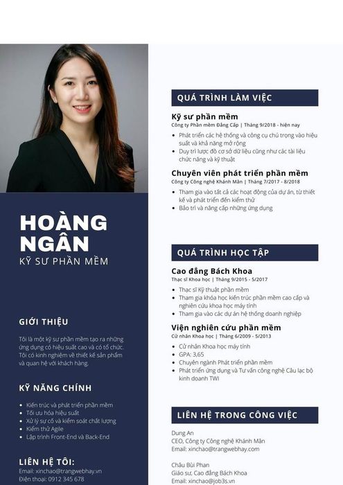 Mẫu CV xin việc online cho vị trí kỹ sư phần mềm