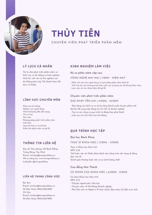 Mẫu CV xin việc online cho vị trí chuyên viên phát triển phần mềm