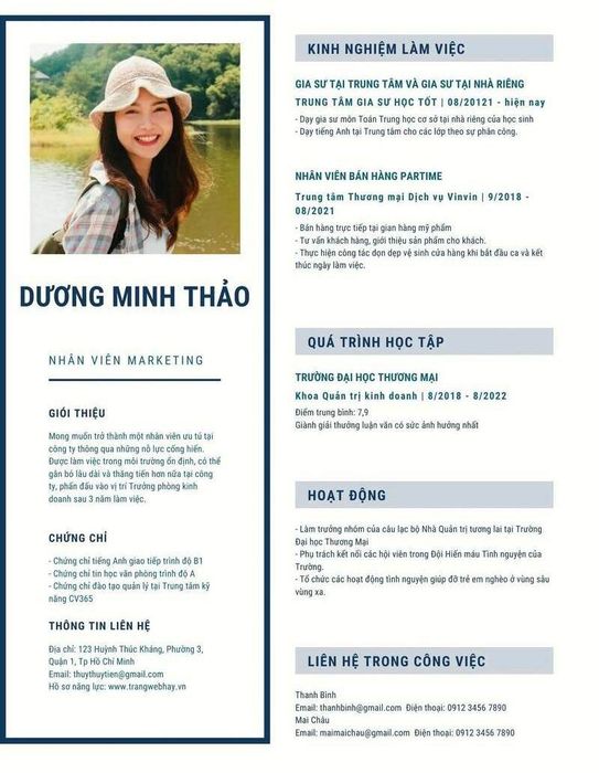 Mẫu CV xin việc online cho vị trí nhân viên marketing