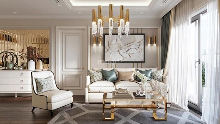 Phòng khách phong cách tân cổ điển nhỏ gọn nhưng vẫn đầy đủ sự sang trọng và quý phái