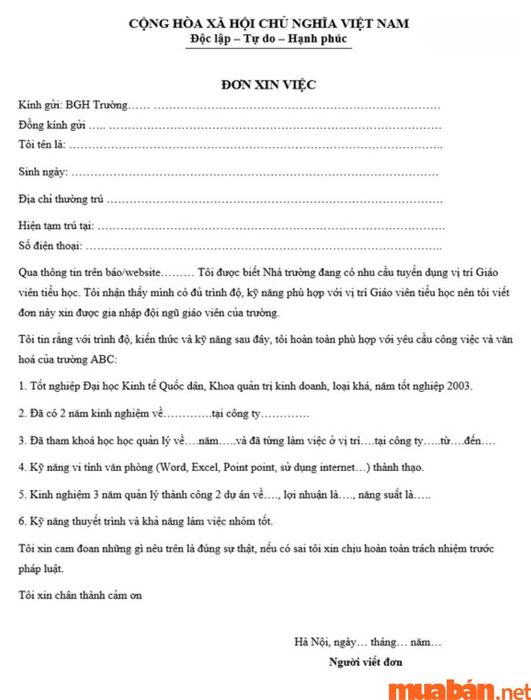 Mẫu CV viết tay dành cho giáo viên tiểu học