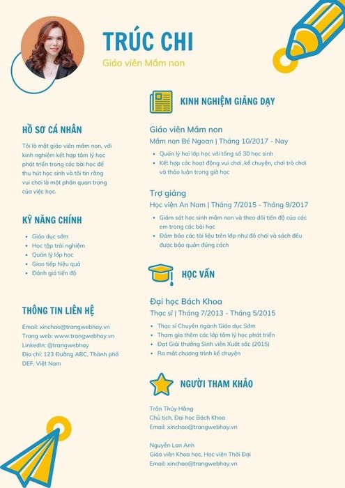 Mẫu CV xin việc online cho vị trí giáo viên mầm non