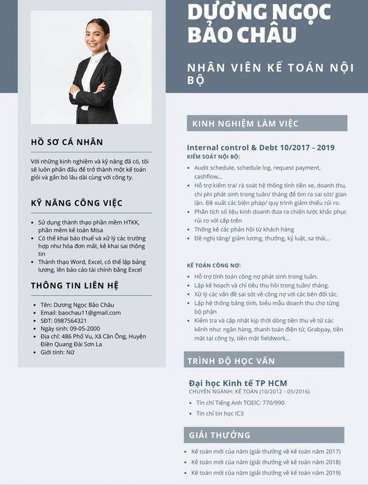 Mẫu CV xin việc online dành cho vị trí nhân viên kế toán nội bộ