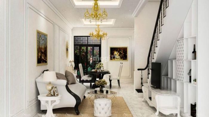 Phòng khách theo phong cách tân cổ điển dành cho nhà ống
