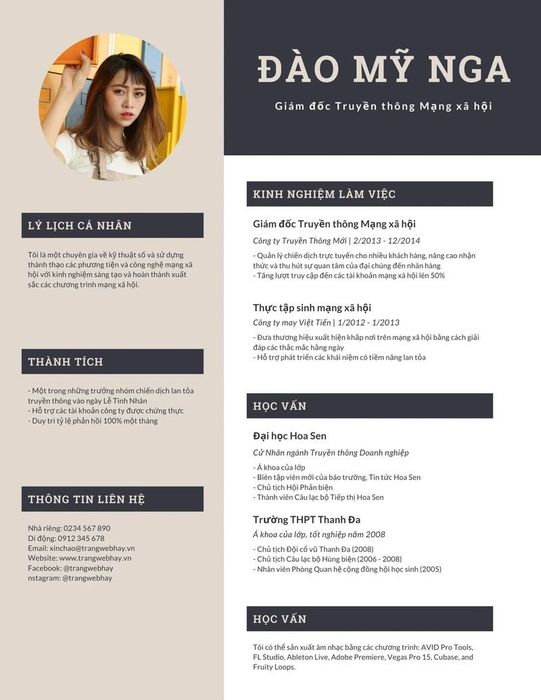 Mẫu CV xin việc online cho vị trí giám đốc truyền thông mạng xã hội