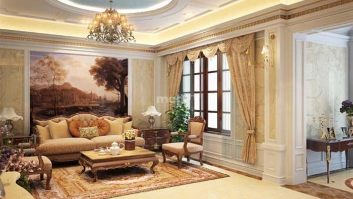 Trang trí phòng khách biệt thự theo phong cách tân cổ điển sang trọng