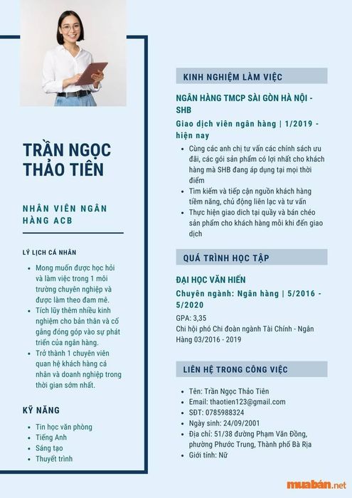 Mẫu CV xin việc online cho vị trí nhân viên ngân hàng