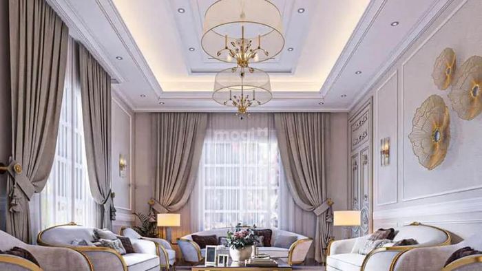 Không gian phòng khách tân cổ điển đơn giản nhưng không kém phần sang trọng