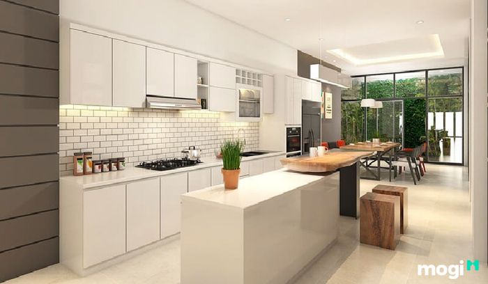 Phòng bếp của mẫu nhà phố 2 tầng 5x15 được thiết kế với sự tinh tế, sang trọng và không gian ấm cúng, là nơi lý tưởng cho gia đình quây quần bên nhau.