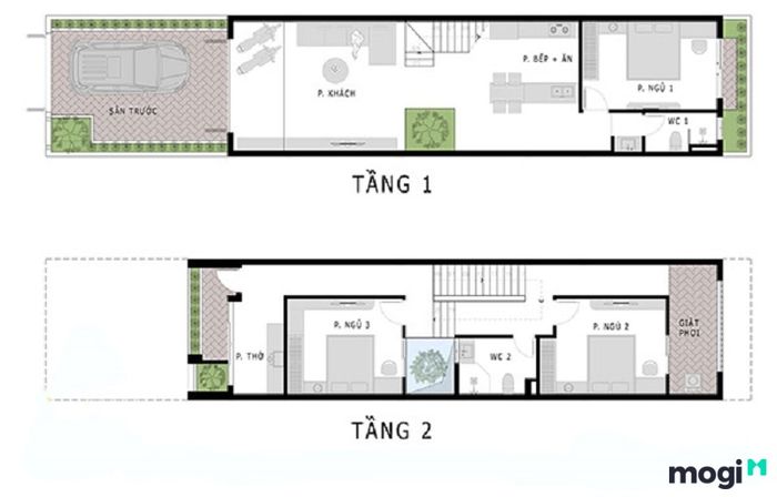 Bản thiết kế nhà phố có gara ô tô