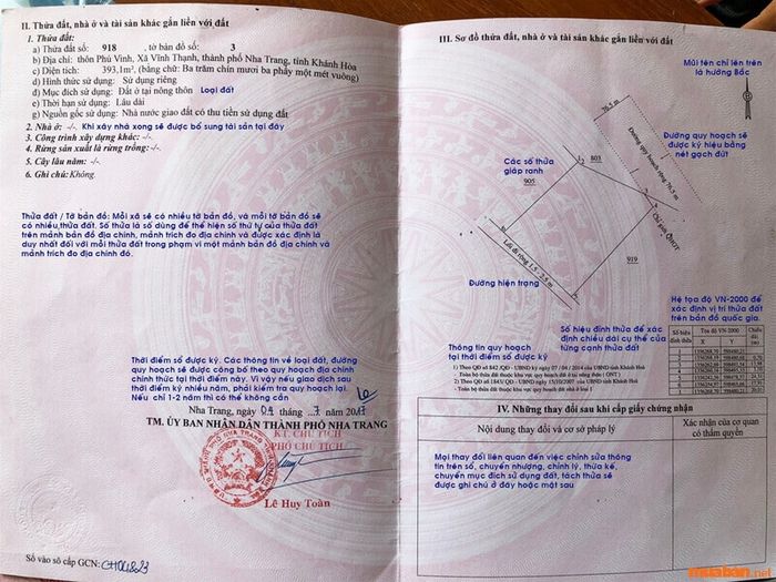 Thông tin chi tiết về thửa đất trên giấy chứng nhận