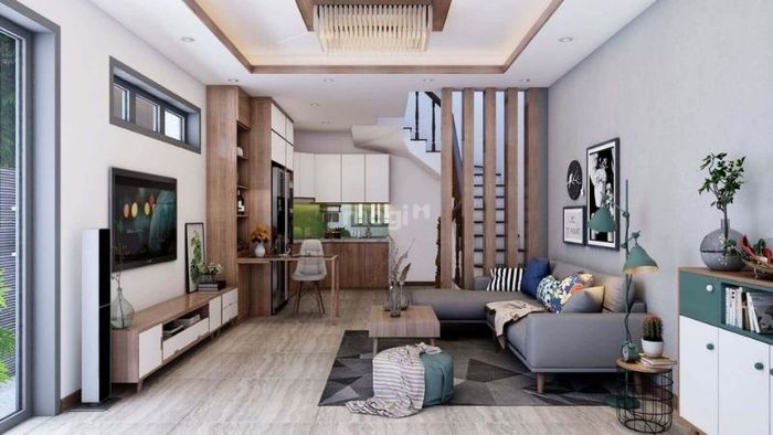 Không gian phòng khách nhà ống trở nên hài hòa nhờ vào cách bố trí nội thất sáng tạo và hợp lý