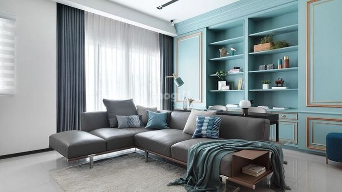 Mẫu phòng khách với sắc xanh lam phù hợp cho người mệnh Mộc