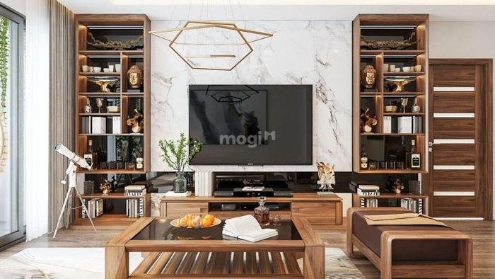 Màu gỗ mang đến không gian ấm cúng, cổ điển cho phòng khách