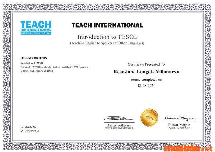 Chứng chỉ giảng dạy TESOL